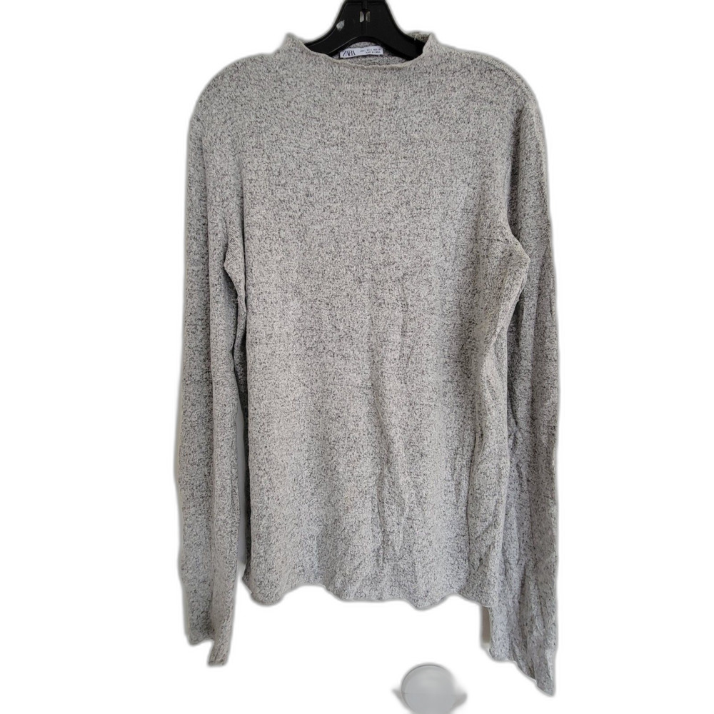 Zara Heather Gray Mock Neck Long Sleeve Knit Sweater Size Large